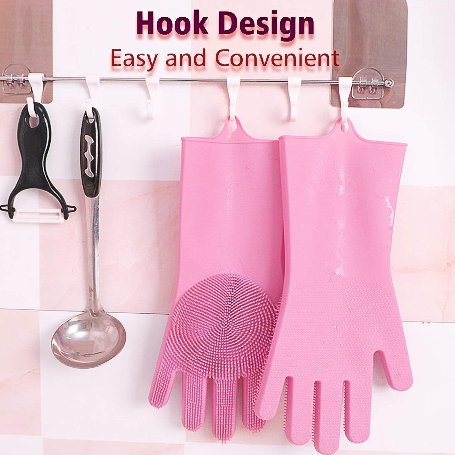 Reusable Silicone Cleaning Brush Scrubber Gloves (Multicolor) - Springkart 