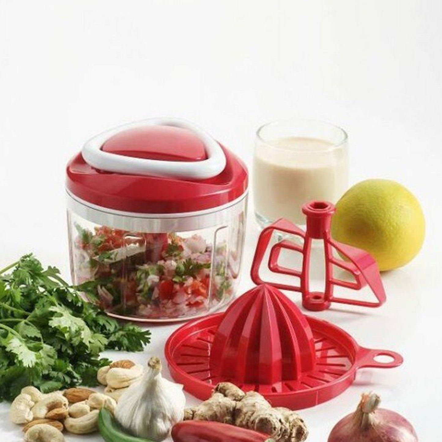Ganesh Easy Pull 3-in-1 Plastic Chopper (650ml, 125mm, Red) - Springkart 