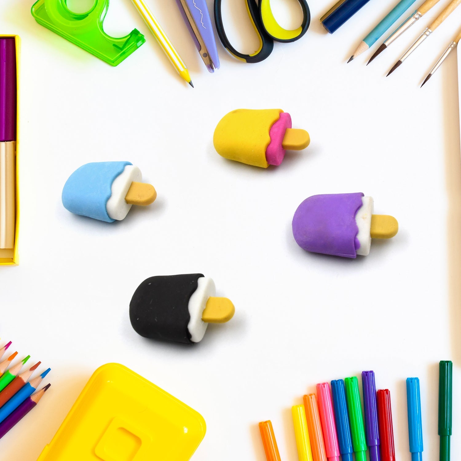 Cone / Donut / Lolipop / Ice cream / Eraser for Girls & Boys / Eraser for School B'Day Return Gift Party Doughnut Lollipop Ice Cream Theme Shape Erasers Set for Kids Educational Stationary kit, School Supplies (1 Set 4 Pc) - Springkart 