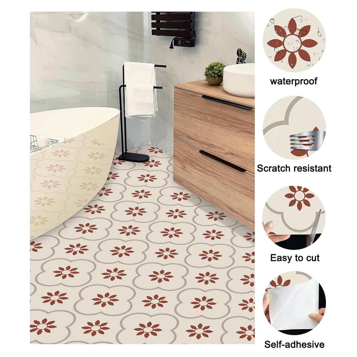 Peel and Stick Floor Tiles Kitchen / Bathroom Backsplash Sticker Detachable Waterproof DIY Tile Stickers for Wall Decoration Tiles Home Decoration (8x8 Inch / 10 Pcs Set) - Springkart 