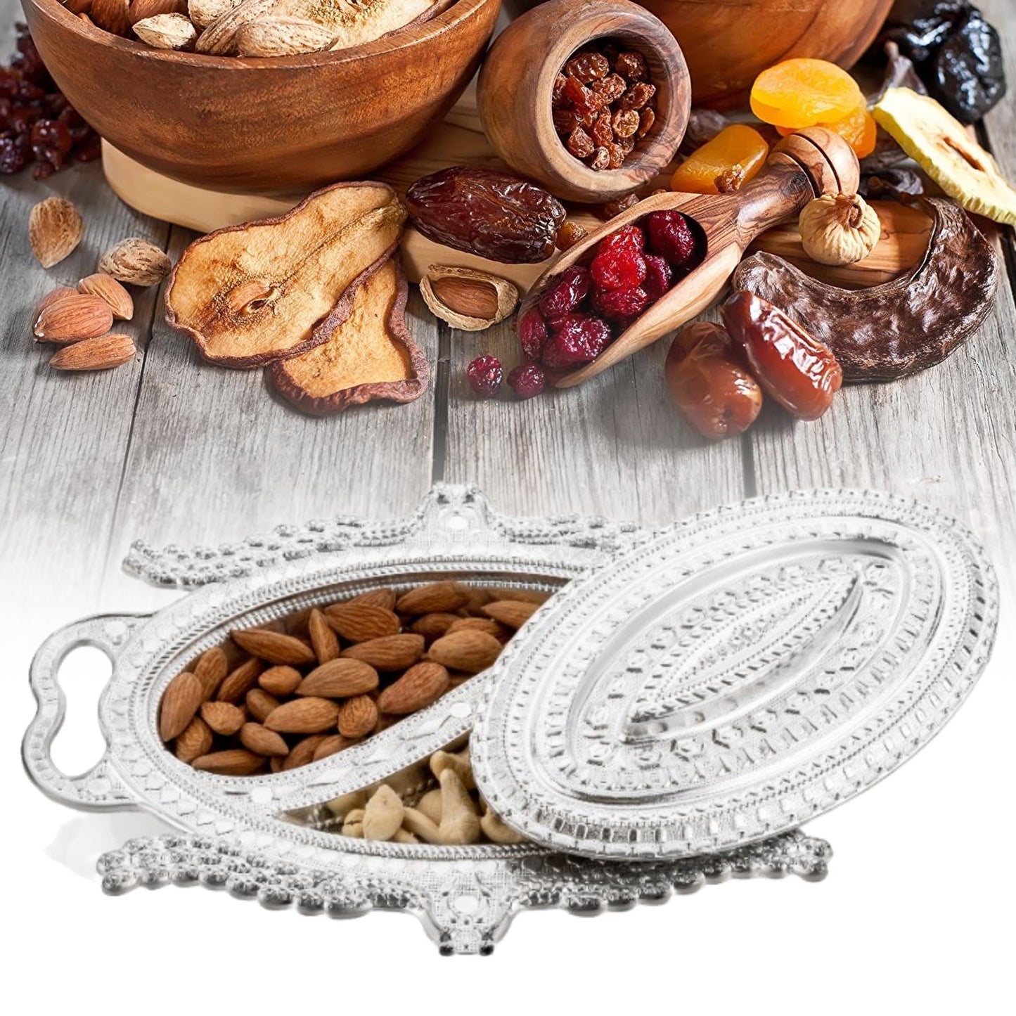 Plastic Peacock Dry Fruit Silver Finish Serving Tray - Springkart 