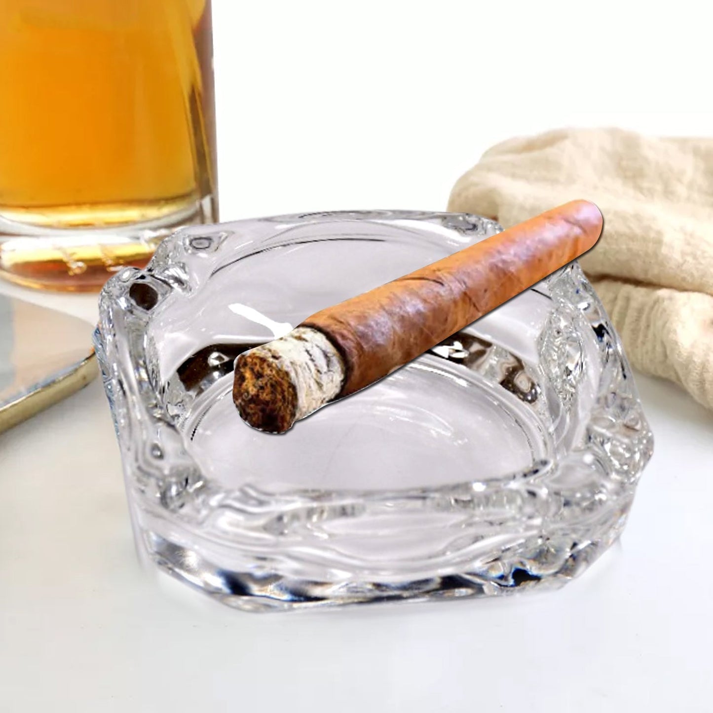 Glass Brunswick Crystal Quality Cigar Cigarette Ashtray Round Tabletop for Home Office Indoor Outdoor Home Decor - Springkart 