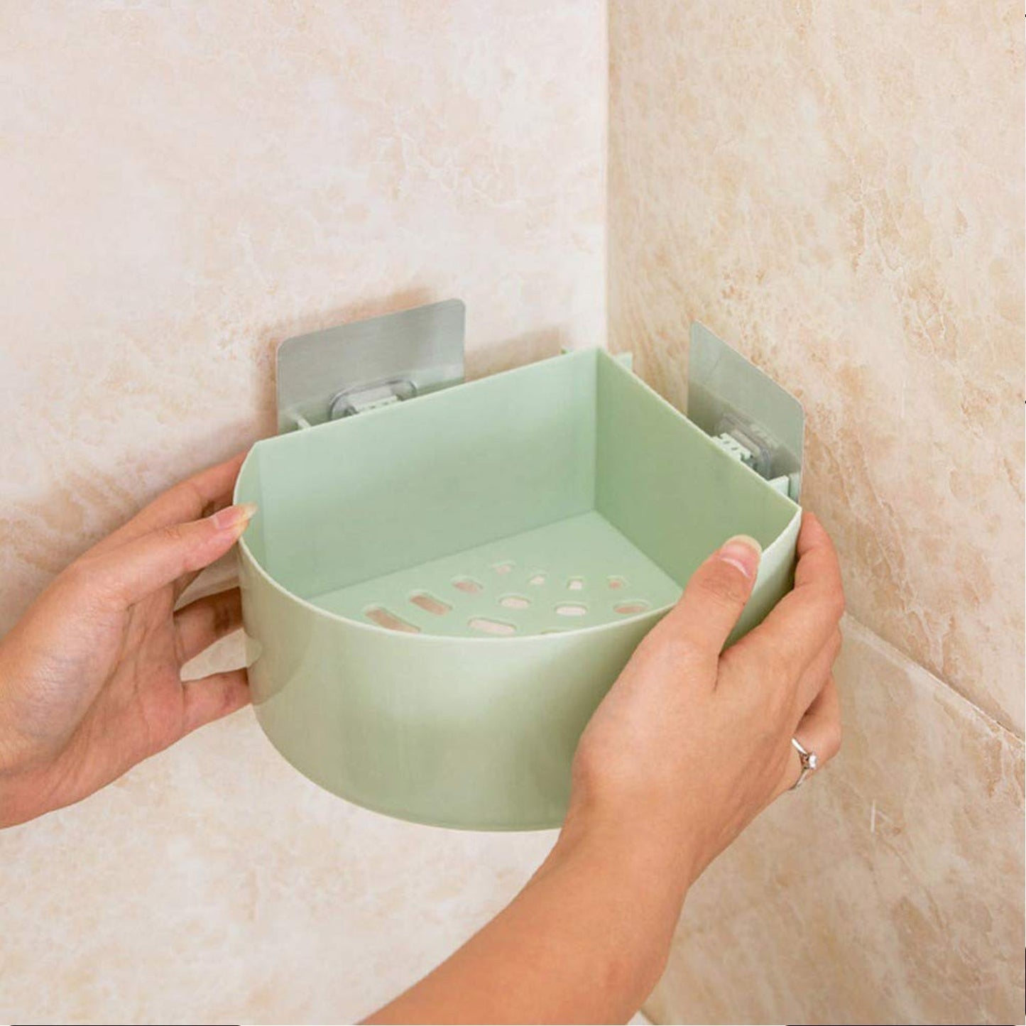 Corner Shelf Bathroom Kitchen Rack Self Adhesive Shower Caddy Plastic Triangle Wall Mount Storage Basket - Springkart 