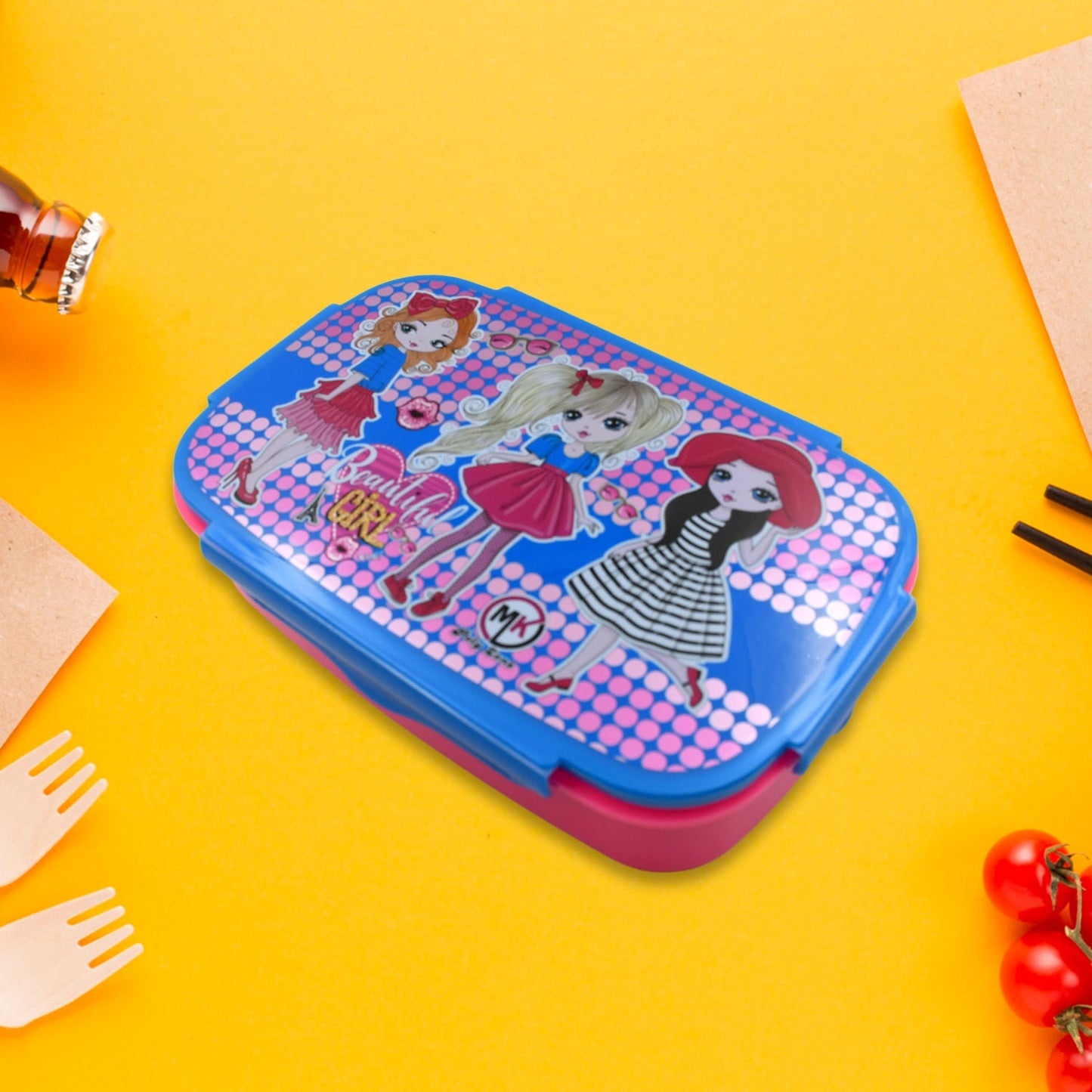 Cartoon Printed Plastic Lunch Box With Inside Small Box & Spoon for Kids, Air Tight Lunch Tiffin Box for Girls Boys, Food Container, Specially Designed for School Going Boys and Girls - Springkart 