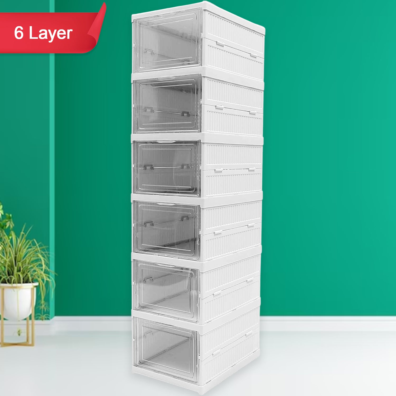 Stackable Multifunctional Storage, for Clothes Foldable Drawer Shelf Basket Utility Cart Rack Storage Organizer Cart for Kitchen, Pantry Closet, Bedroom, Bathroom, Laundry (6 Layer / 1 Pc) - Springkart 