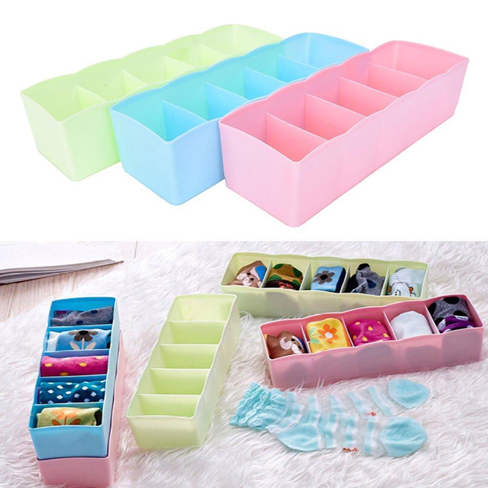 5 Compartments Socks / Handkerchief / Underwear Storage Box Socks Drawer Closet Organizer Storage Boxes (pack of 2) - Springkart 