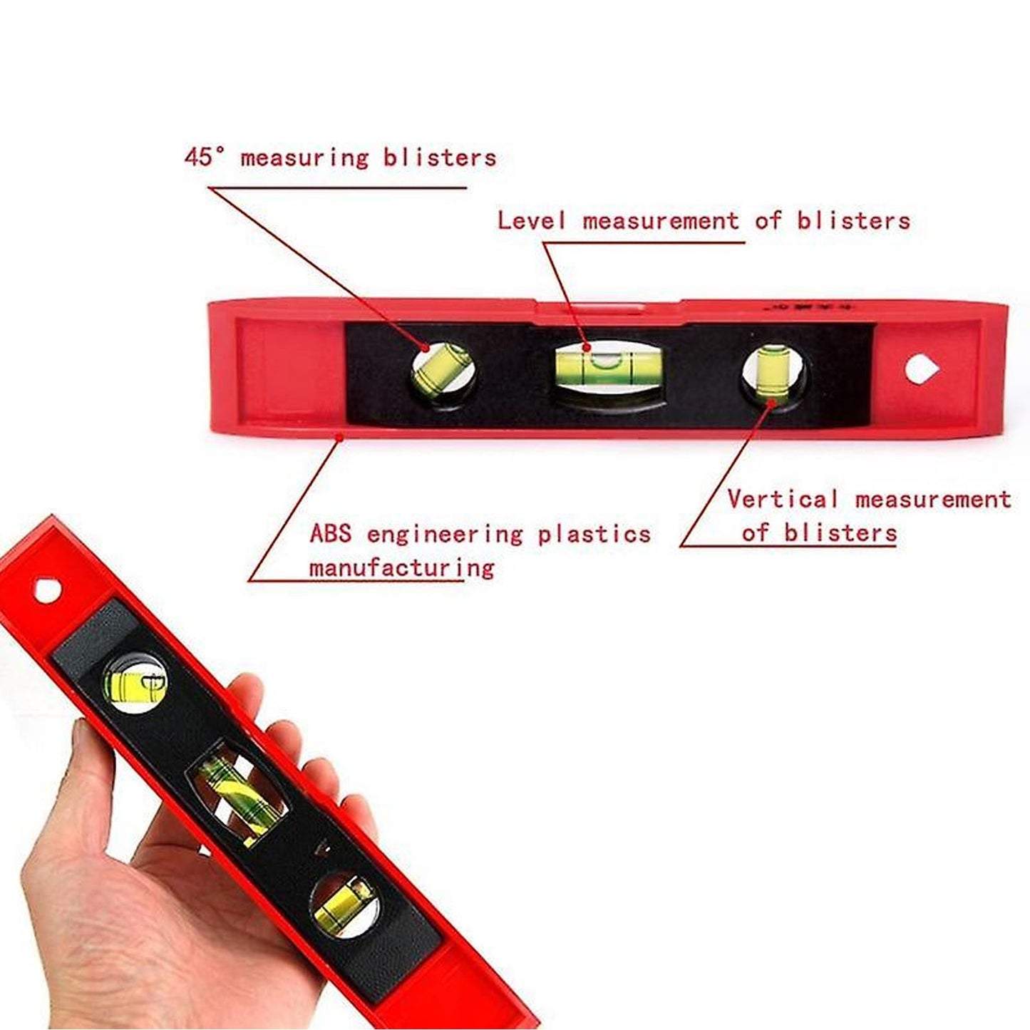 3 Bubble Mini Spirit Level Plastic Torpedo Carpenter's Spirit Level Measurement tools - Springkart 