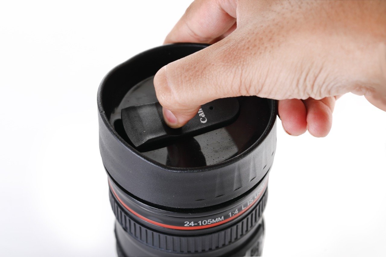 Camera Lens Shaped Coffee Mug Flask With Lid - Springkart 
