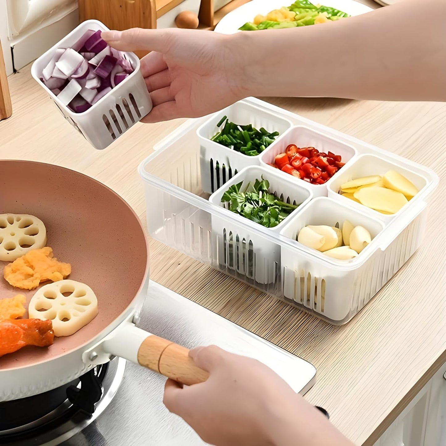 Fridge Storage Boxes Freezer Storage Containers, Container for Kitchen Storage Set, Storage in Kitchen, Vegetable Storage, Draining Crisper Refrigerator Food Box (1 Pc) - Springkart 