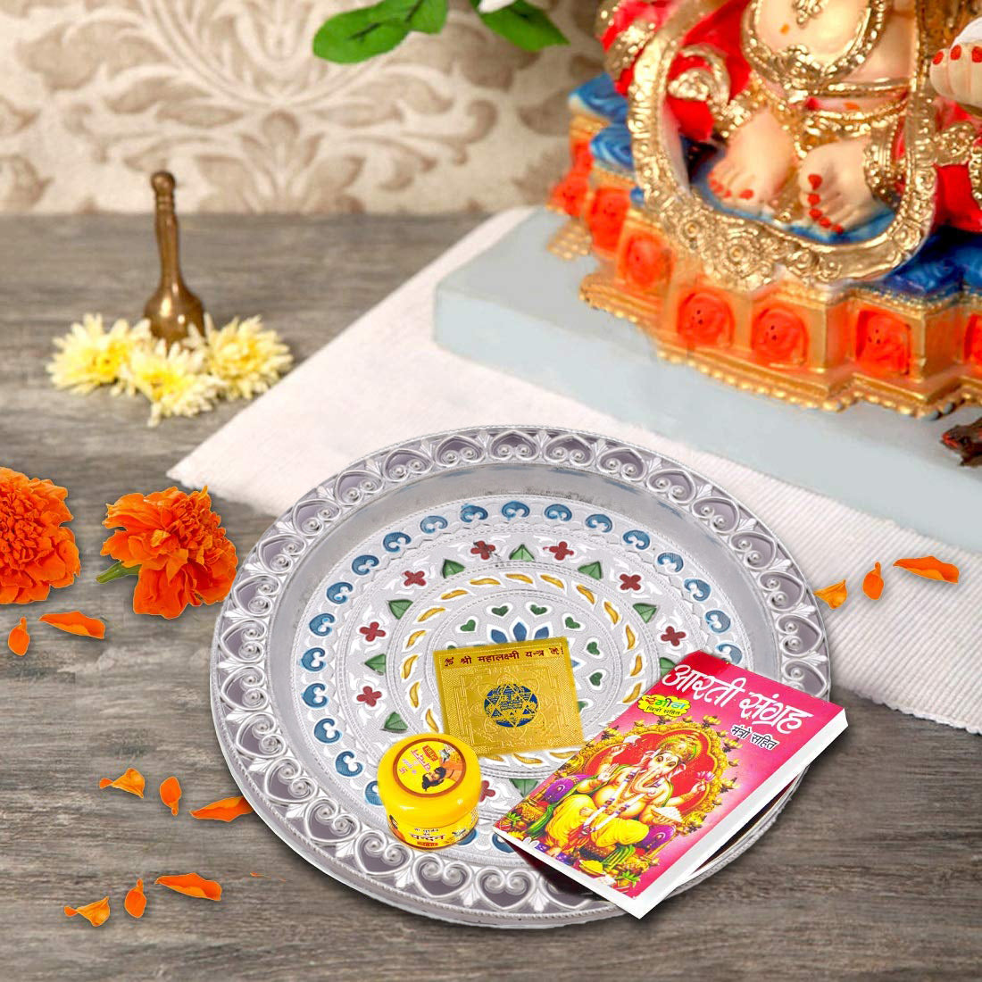 Silver Plated Pooja Thali - Springkart 