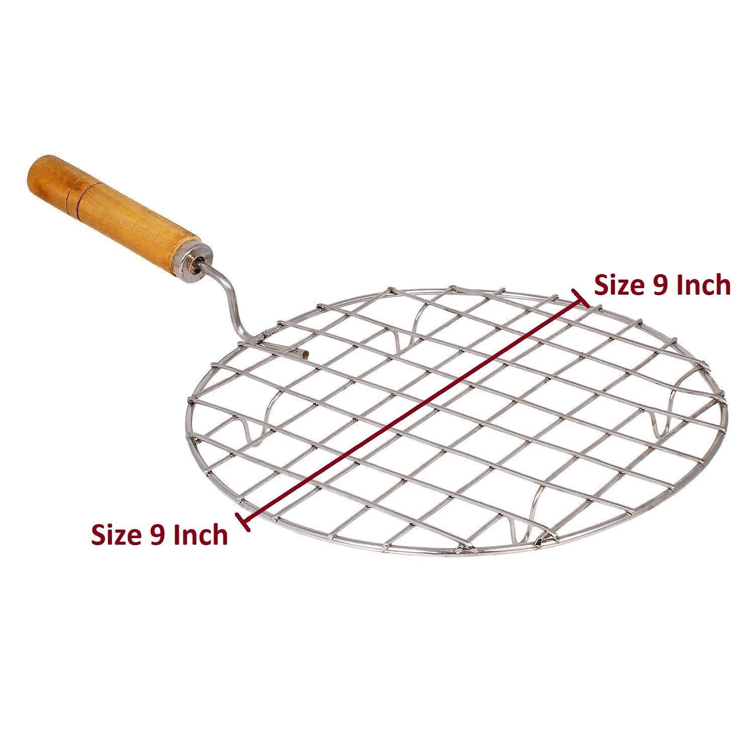 Kitchen Round Stainless Steel Roaster Papad Jali, Barbecue Grill with Wooden Handle - Springkart 