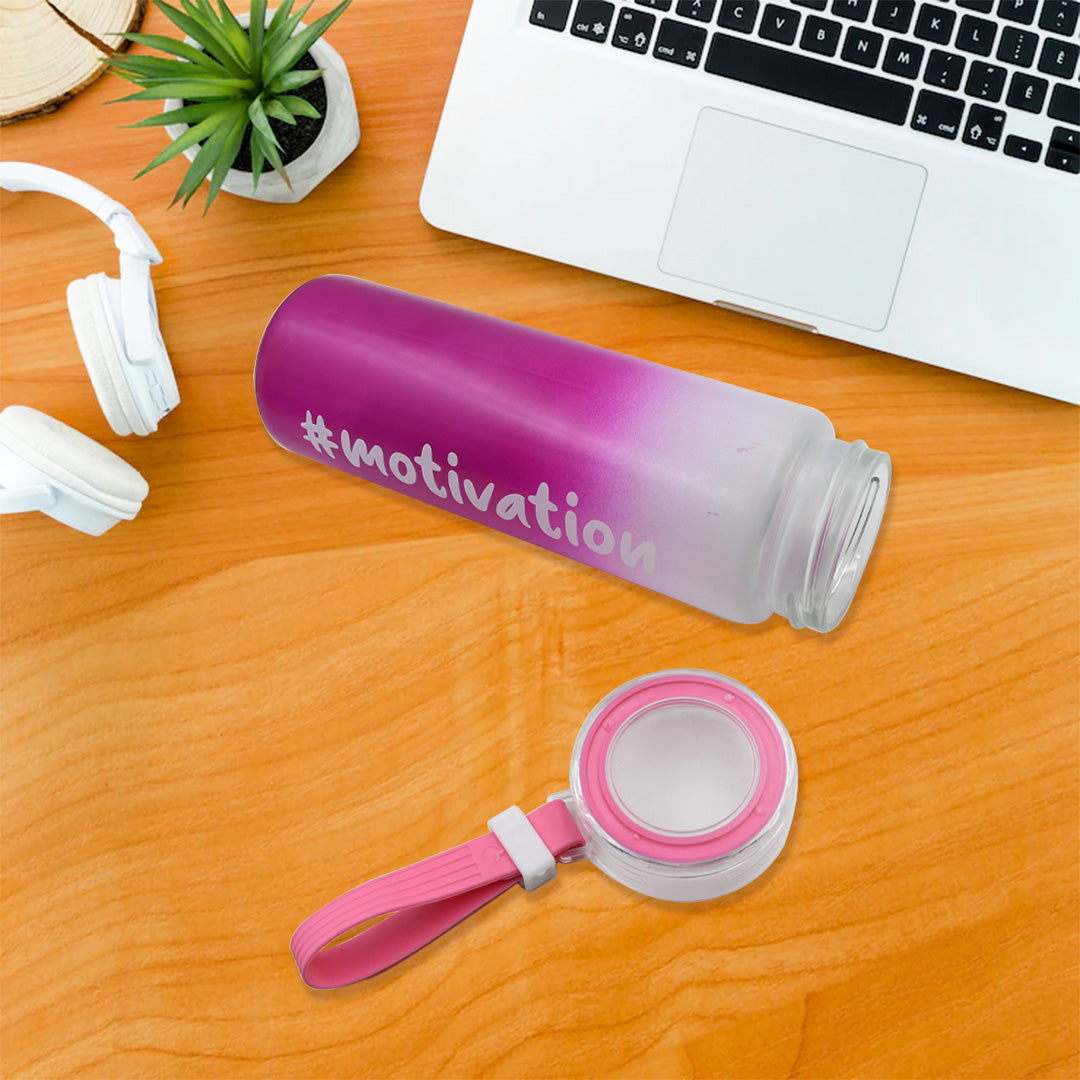 Motivational Glass Water Bottle Colorful potable Water Glass Bottle With Rubber Band, Daily Intake Hourly Water Bottle to Ensure You Drink Enough Water Throughout The Day Reusable Cycling Gym, Workout Fitness Bottle (350 ML) - Springkart 