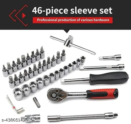 46 PCS Tool Kit  for Home Use Tools Kit Spanner Set Socket Set Wrench Set Tools Set Hand Tools Bike Tool Kit Set Socket Wrench Set Spanner Set All Size Tool Kit Gotis Panas Set -