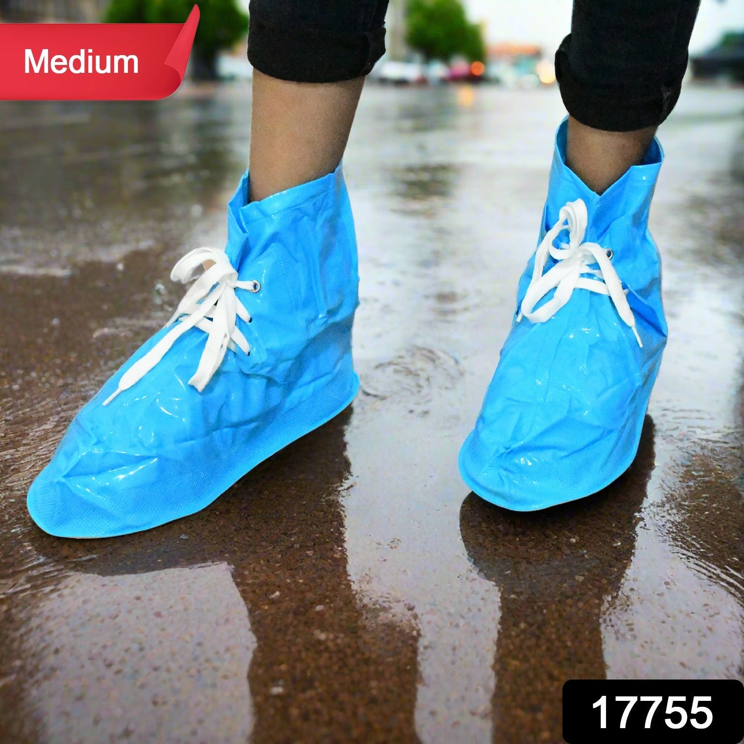 Plastic Shoes Cover Reusable Anti-Slip Boots Zippered Overshoes Covers & Shoe laces Waterproof Snow Rain Boots for Kids / Adult Shoes, for Rainy Season (1 Pair) - Springkart 
