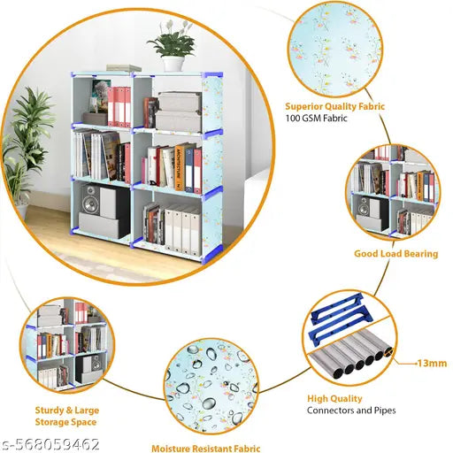 Xcentex - 8 Shelf Book shelf Almirah - Foldable, Collapsible & Portable bookshelf, Showcase bookstand Rack,