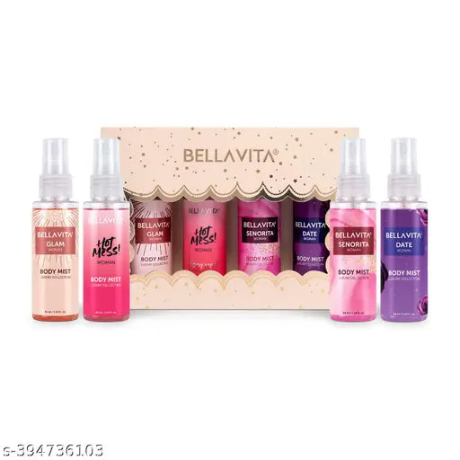 Bella Vita Body Mists Deo Spray (Date + Glam + Senorita + Hot Mess) Travel Size Gift Set Perfume for Women 4x50 ml - Springkart 
