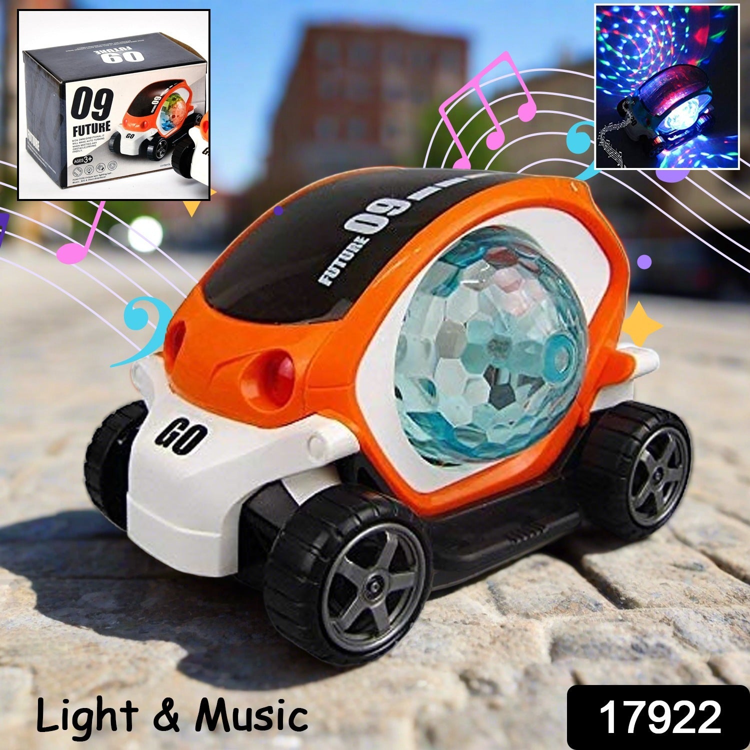 17922 Plastic 360 Degree Rotating Stunt Car Toy For Kids - Bump And Go Action With 4d Lights And Music Plastic Mini Car With Disco Ball (1 Pc Battery Not Included) - Springkart 
