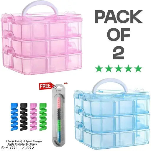 2 Set 18 Grid Jewellery Box ( Blue & Pink )