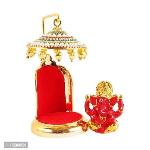 Gold plate Ganesh Idol Statue for Car Dashboard with Umbrella Office Table study Table Showpices