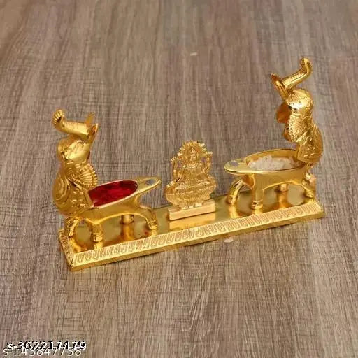 German silver Elephant With Laxmi Shape Roli-Chawal/Kumkum Box/Container In Metal Gold Polish