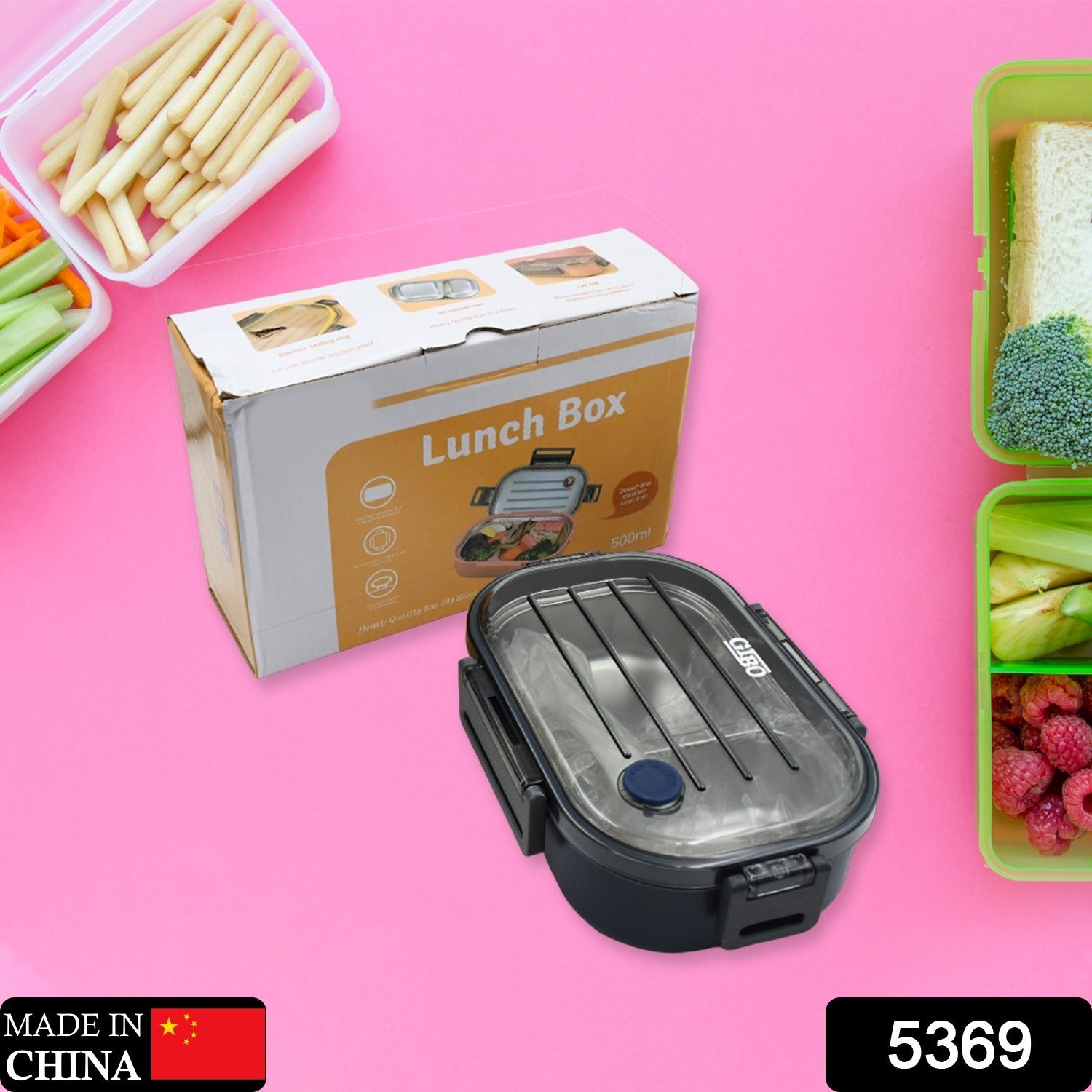 304 Stainless Steel Thermal Lunch Box Leakproof Food Storage Containers, 2-Compartment Lunch Box, Lunch Box for Boys, Girls, Kids, School & Office (500ML) - Springkart 