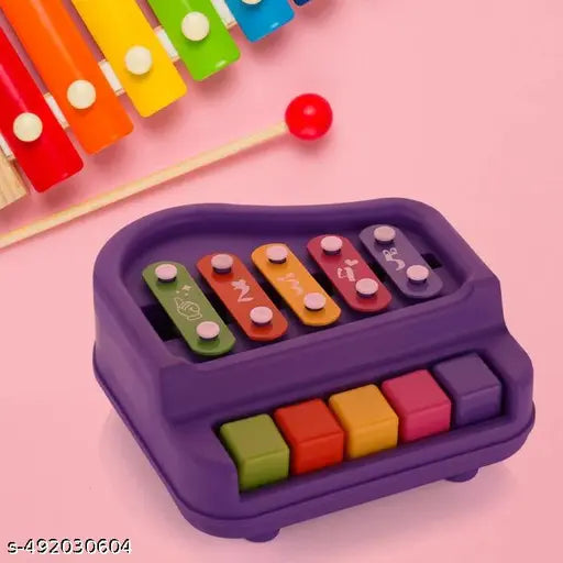 2 in 1 Baby Piano Xylophone Toy for Toddlers, 5 Multicolored Key Keyboard Xylophone Piano 3+ Years (1 Pc)