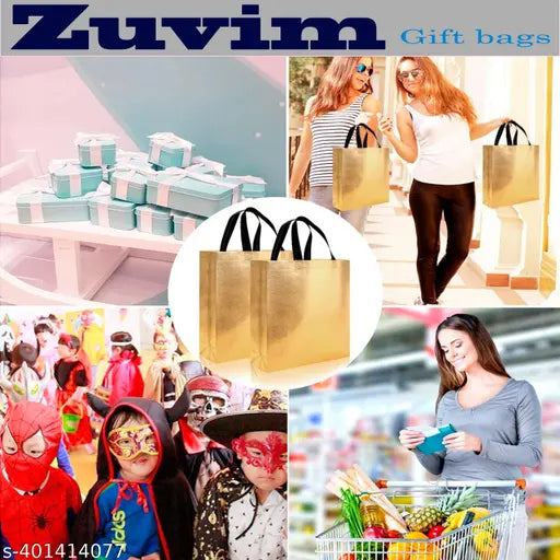 Golden Return Gift Bags (10 pcs.) (8.5x7.5x3 inches) Reusable Carry Bag