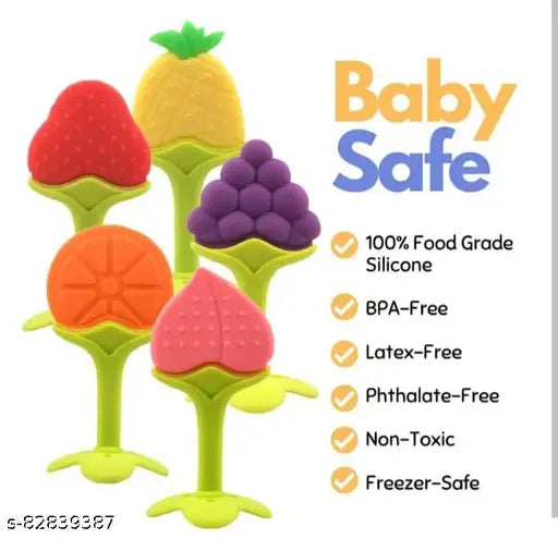 Set of 5 Soft Silicone Fruit Teethers Toys, Infant and Toddler