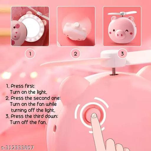 Portable 3 in 1 Cartoon LED Makeup Mirror Light with USB Mini Fan - Springkart 