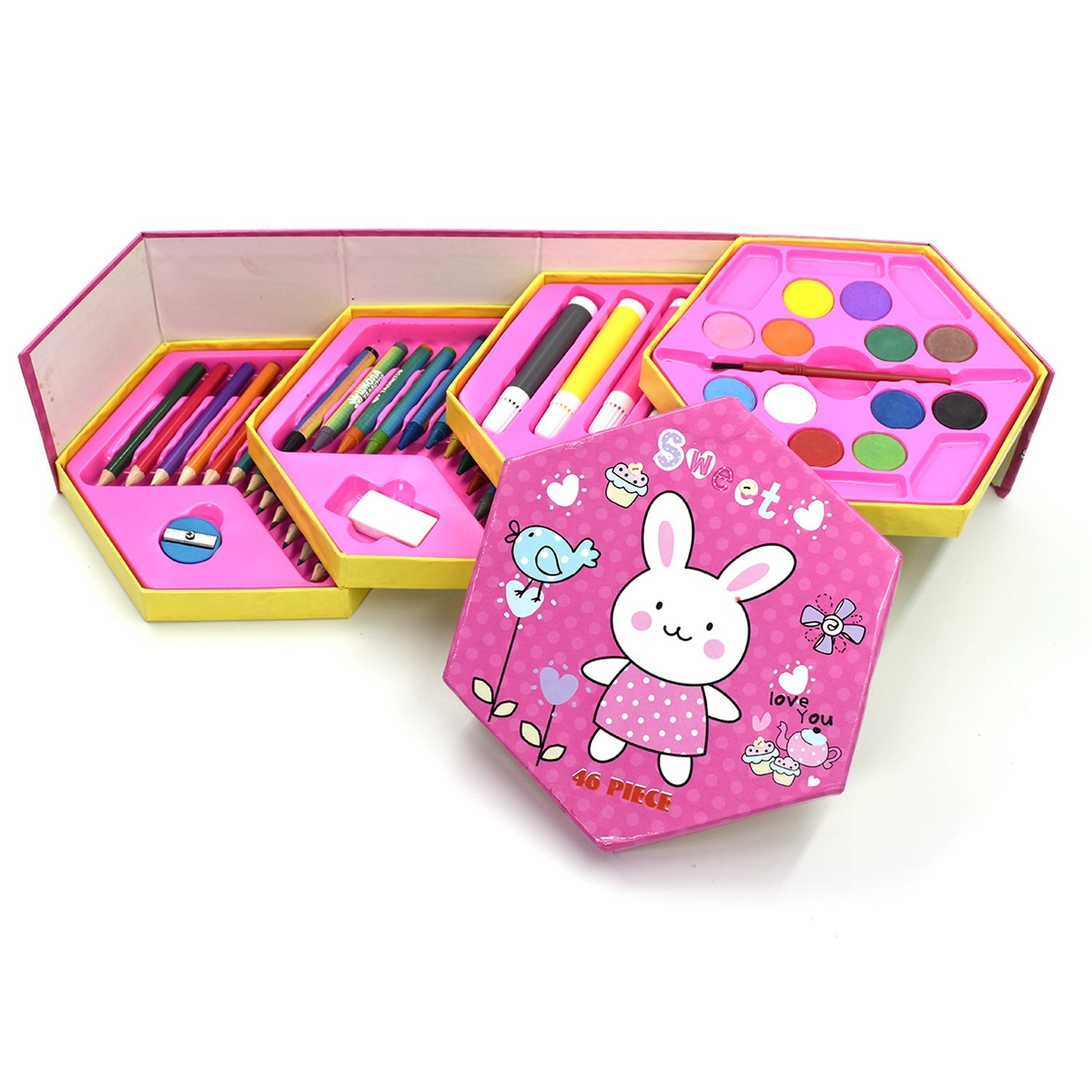 Colouring Combo Colors Box Color Pencil,Crayons, Water Color, Sketch Pens Set of 46 - Springkart 