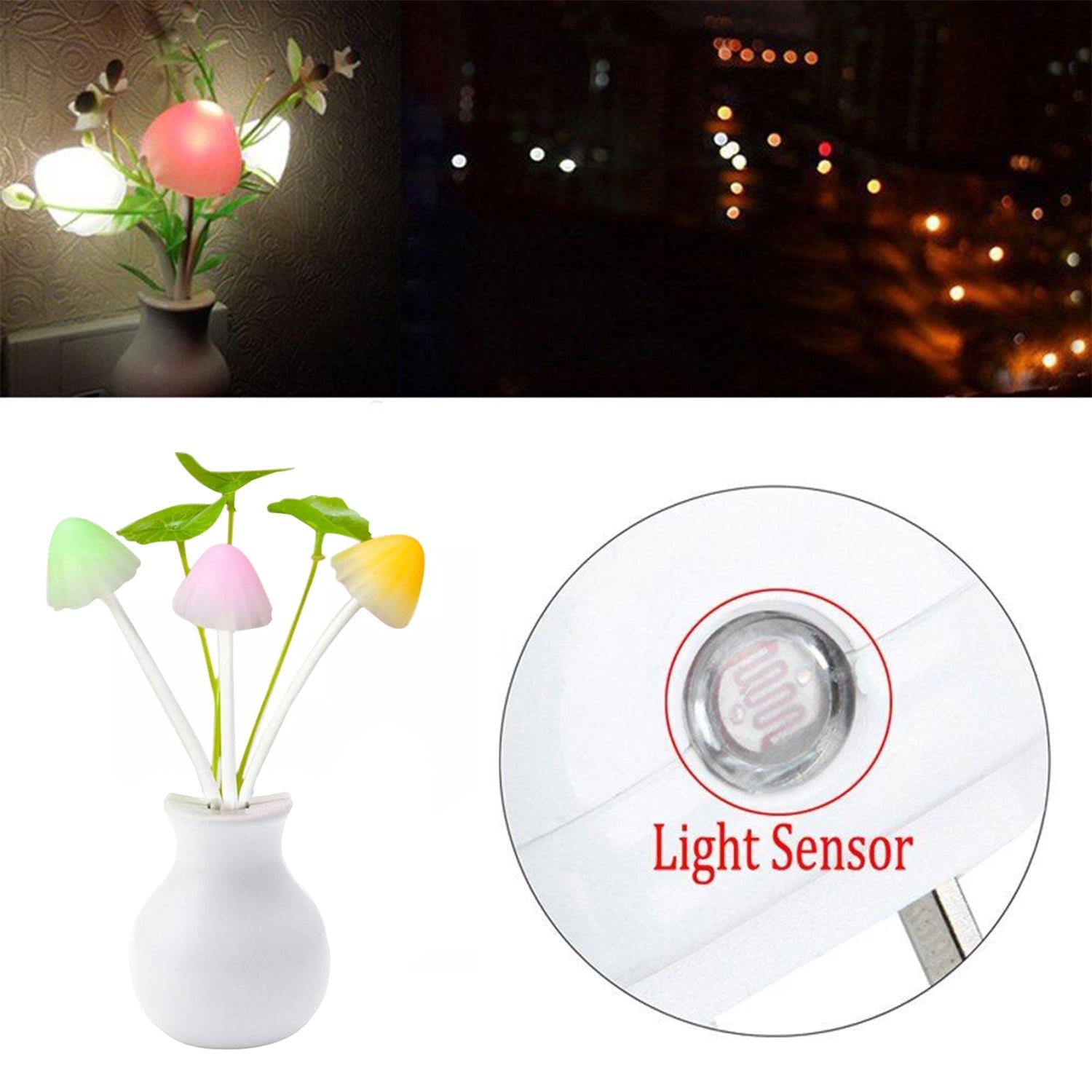 LED Dream Night Light, Auto ON / Off Sensor Mushroom Lamp (Multicolor) - Springkart 