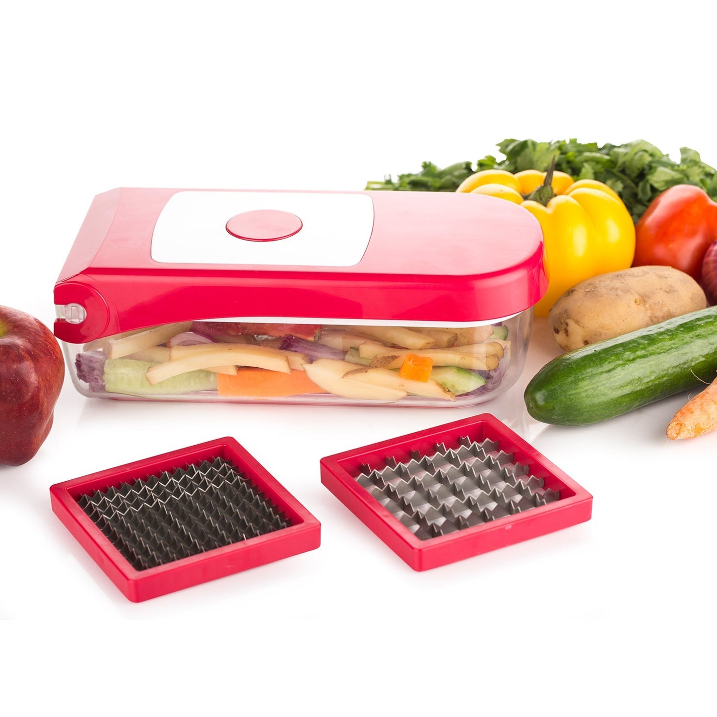 Ganesh Plastic Chopper Vegetable and Fruit Cutter, Red - Springkart 