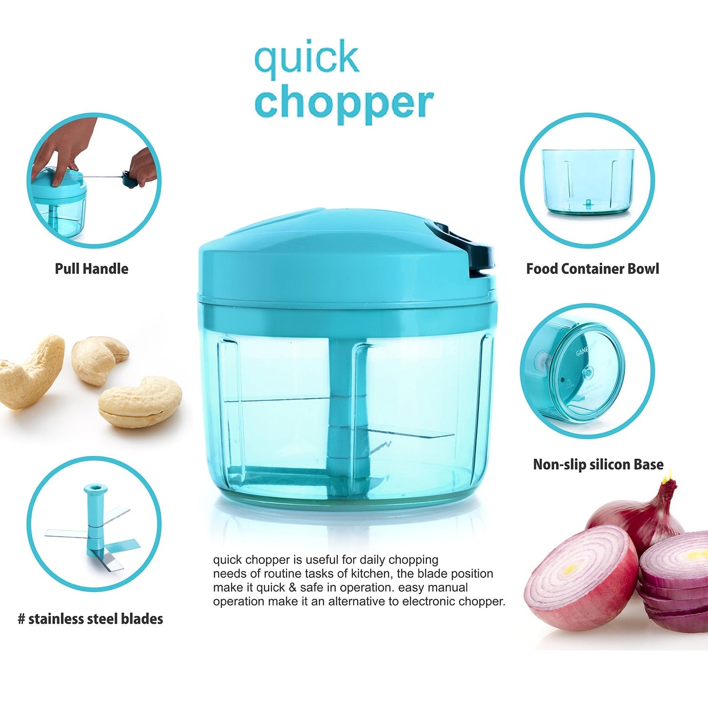 Ganesh Quick Vegetable Chopper (1 Unit Chopper)(725 Ml) - Springkart 