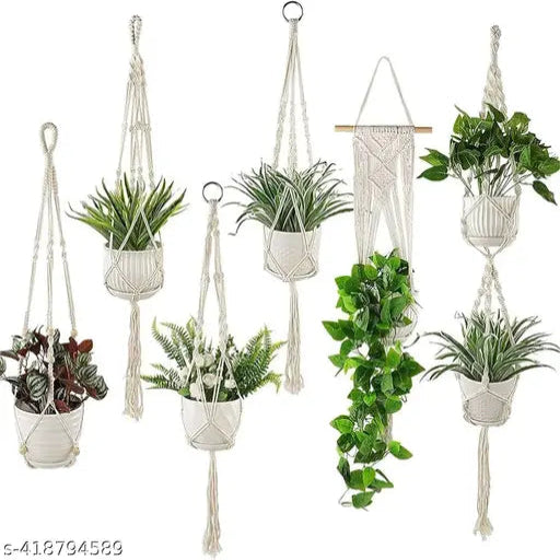 PARAH 6 Packs Macrame Plant Hanger, Plant Hangers Indoor Flower Pot Holder Handmade Cotton White Hanging Planter Basket for Plants Wall Window Outdoor Bedroom Boho Home Decor (6 Sizes)