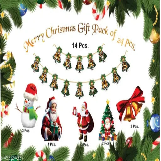 Merry Christmas Banner Happy Christmas Banner, 23 pcs set Christmas Items Banner (7 ft, Pack of 1)