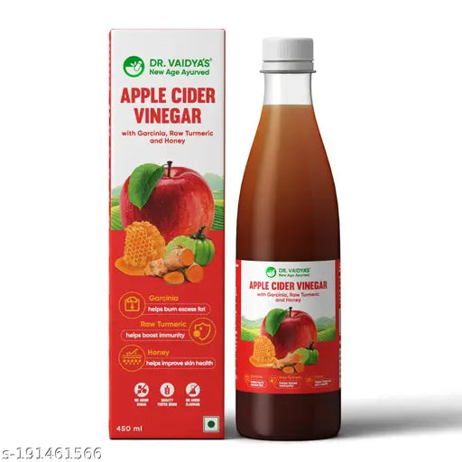 Dr. Vaidya's Apple Cider Vinegar for weight loss | 100% Natural & Pure No Added Sugar| Helps to Burn Fat, Weight management, Boost Immunity Skin & Hair Health With Garcinia Raw Turmeric & Honey 450ml