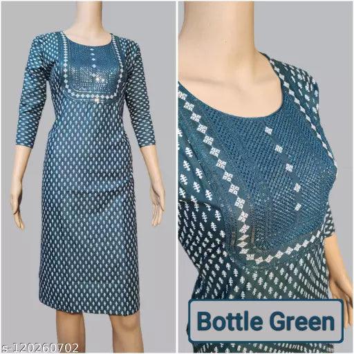 Womens Kurti Embroidery Work & Printed Teal Green Colour Straight Kurti - Springkart 