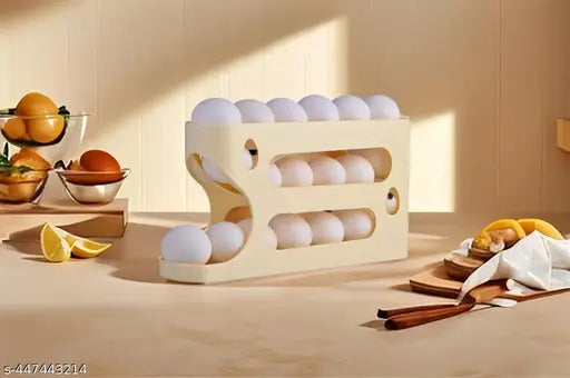 Rolling Egg & lemon Dispenser For 18-24 Eggs, Space-Saving And Durable Storage Solution With Gravity three Layer Plastic Egg Holder
