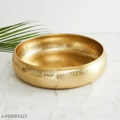 Antique Round Hammered Traditional Potpourri Bowl Handcrafted Metallic Gold with Diya (Diwali Offer)