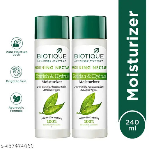 BIOTIQUE Morning Nectar Nourish & Hydrate Flawless Skin Moisturizer | 24H Deep Moisture | All Skin Types  (120 ml x 2) (Pack of 2)
