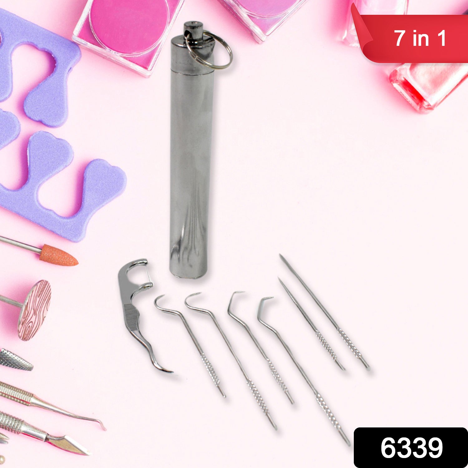 7 In 1 Stainless Steel Toothpick Flossier Set (1 Set With Case) - Springkart 