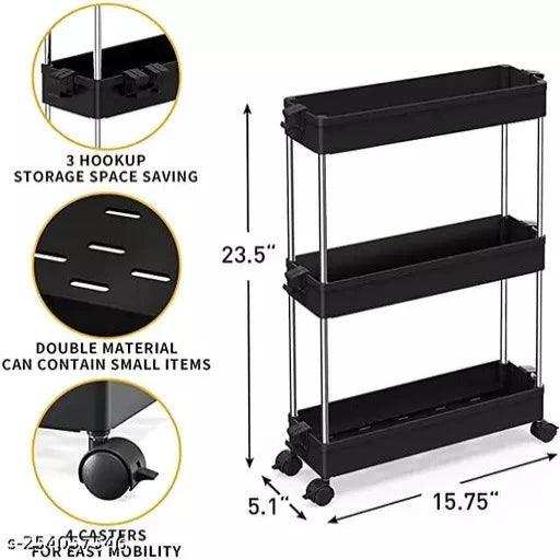 3 Tier Slim Storage Cart Rolling Utility Cart