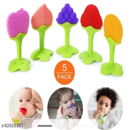 Set of 5 Soft Silicone Fruit Teethers Toys, Infant and Toddler