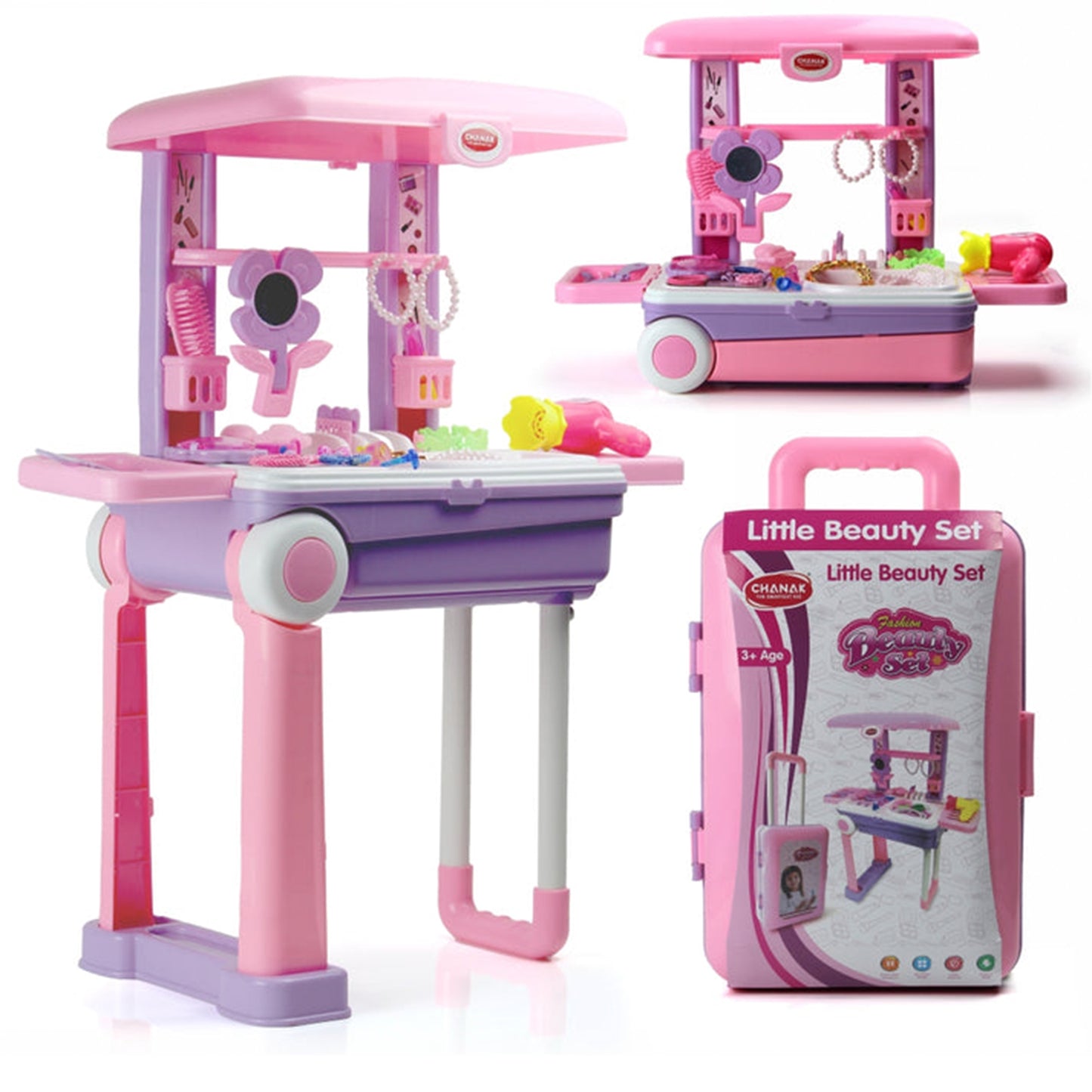 17746 Big Beauty Set Suitcase On Wheel The Ultimate Beauty Set On Wheels For Girls Makeup Kit Is Easy To Clean Use Portable Beauty Set With 25 Pieces For 3 Years Bis Approved. (Beauty Set Trolley) - Springkart 