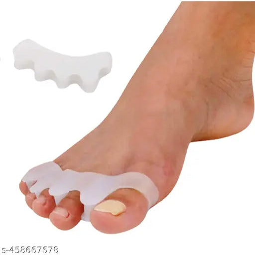 Silicone Gel Toe Separator for Pain Relief 5 Holes Orthopedic High Elastic Toe Straightener Ideal for Men & Women (White) 2 pcs