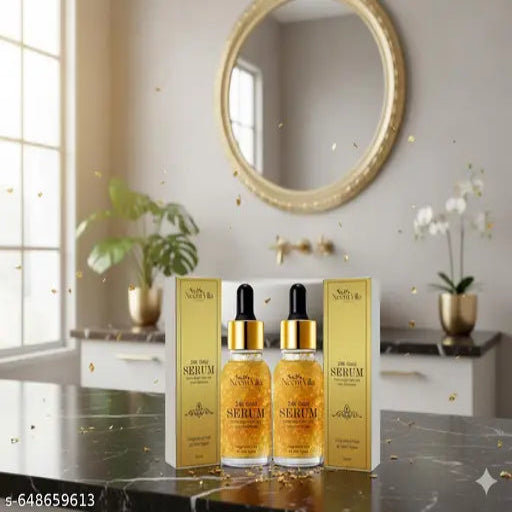 24K Gold Face Serum: Chemical-Free, Organic - 30ML Bottle. Pure Radiance In A Bottle, Crafted With Natural And Organic Ingredients For Youthful Skin. (Pack Of 2) 30ML