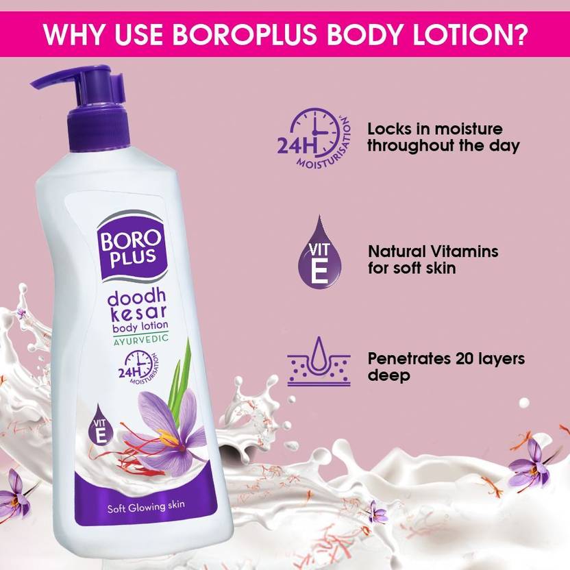 BOROPLUS Doodh Kesar Body Lotion | 24 hrs Moisturisation | For Soft Glowing Skin |  (400 ml)