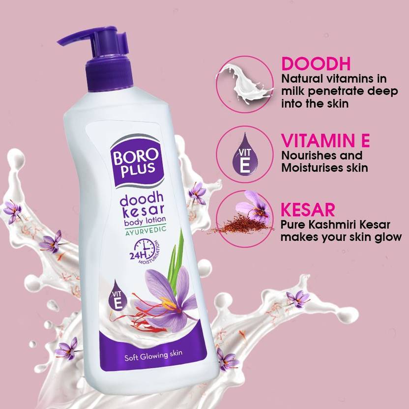 BOROPLUS Doodh Kesar Body Lotion | 24 hrs Moisturisation | For Soft Glowing Skin |  (400 ml)