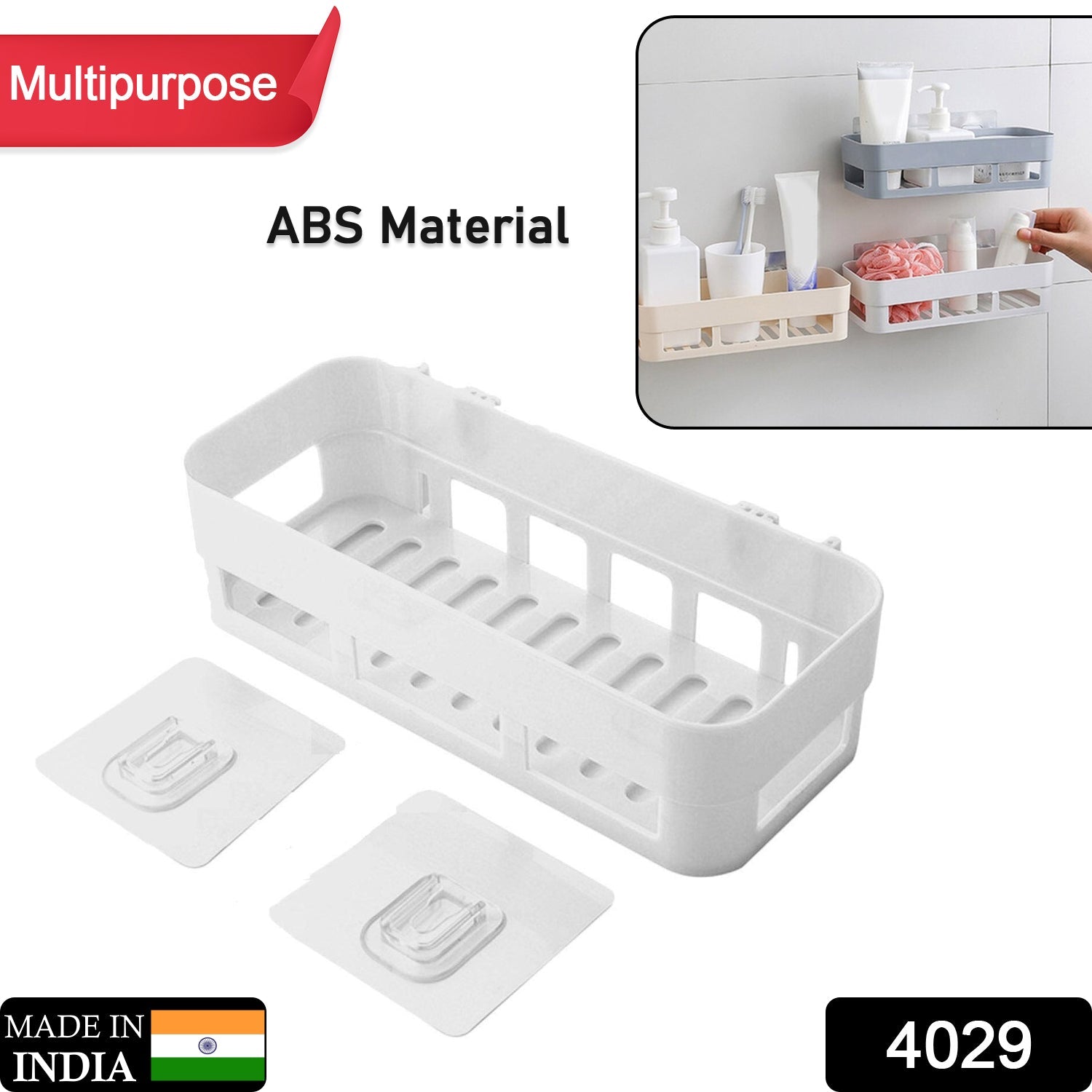 ABS Plastic Shower Corner Caddy Basket Shelf Rack with Wall Mounted Suction Cup for Bathroom Kitchen - Springkart 