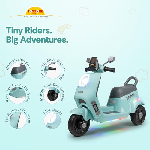 Toyzone Wizard Electric Scooty | Rechargeable Scooty 6V | Powered by 6.5 ah Battery | Music Player with Bluetoooth & USB | 6 Month Warranty on Battery | Make in India | for Kids 2+ Years (Blue)